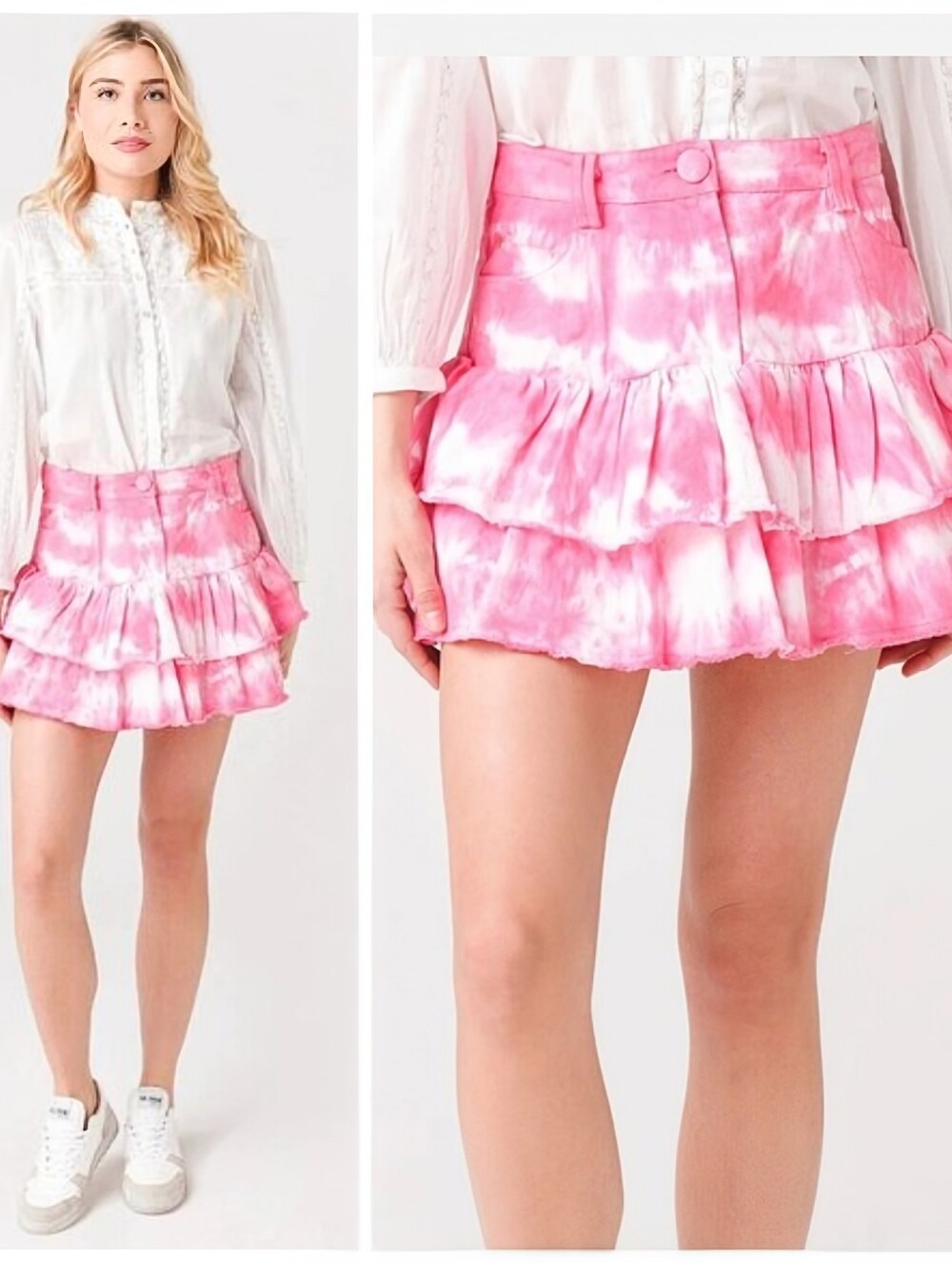 NWT LoveShackFancy $285 Landen Hibiscus Hand Dye Tiered Ruffle Denim Skirt XS